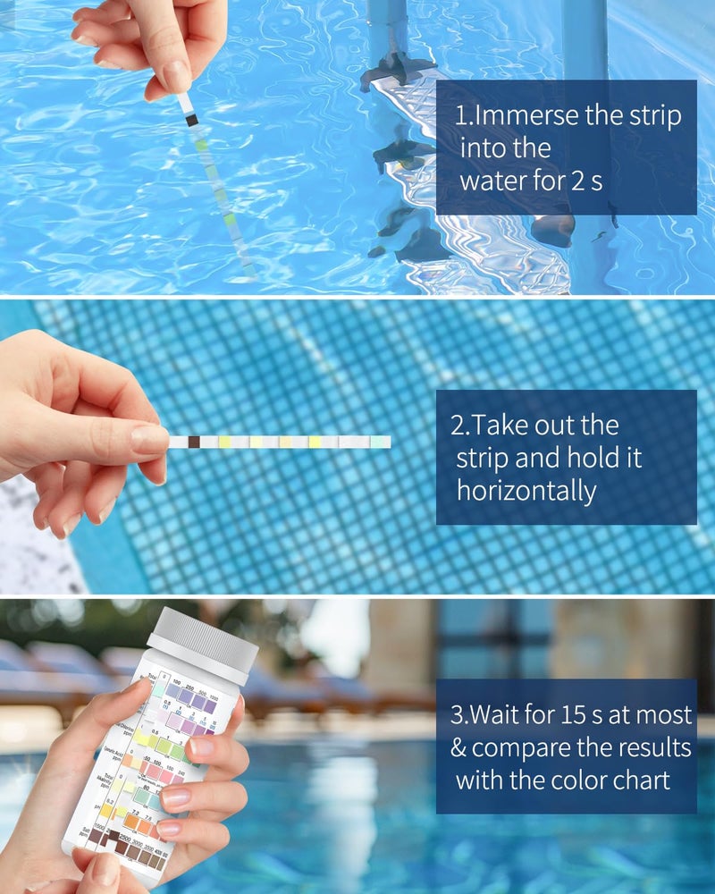 Pawfly 8 in 1 Pool Test Strips, 150 Pool Spa and Hot Tub Test Strips, Quick Accurate Strips, Pool Water Testing Kit for pH Free Chlorine Total Chlorine Hardness Bromine Cyanuric Acid Alkalinity & Salt - Image 5